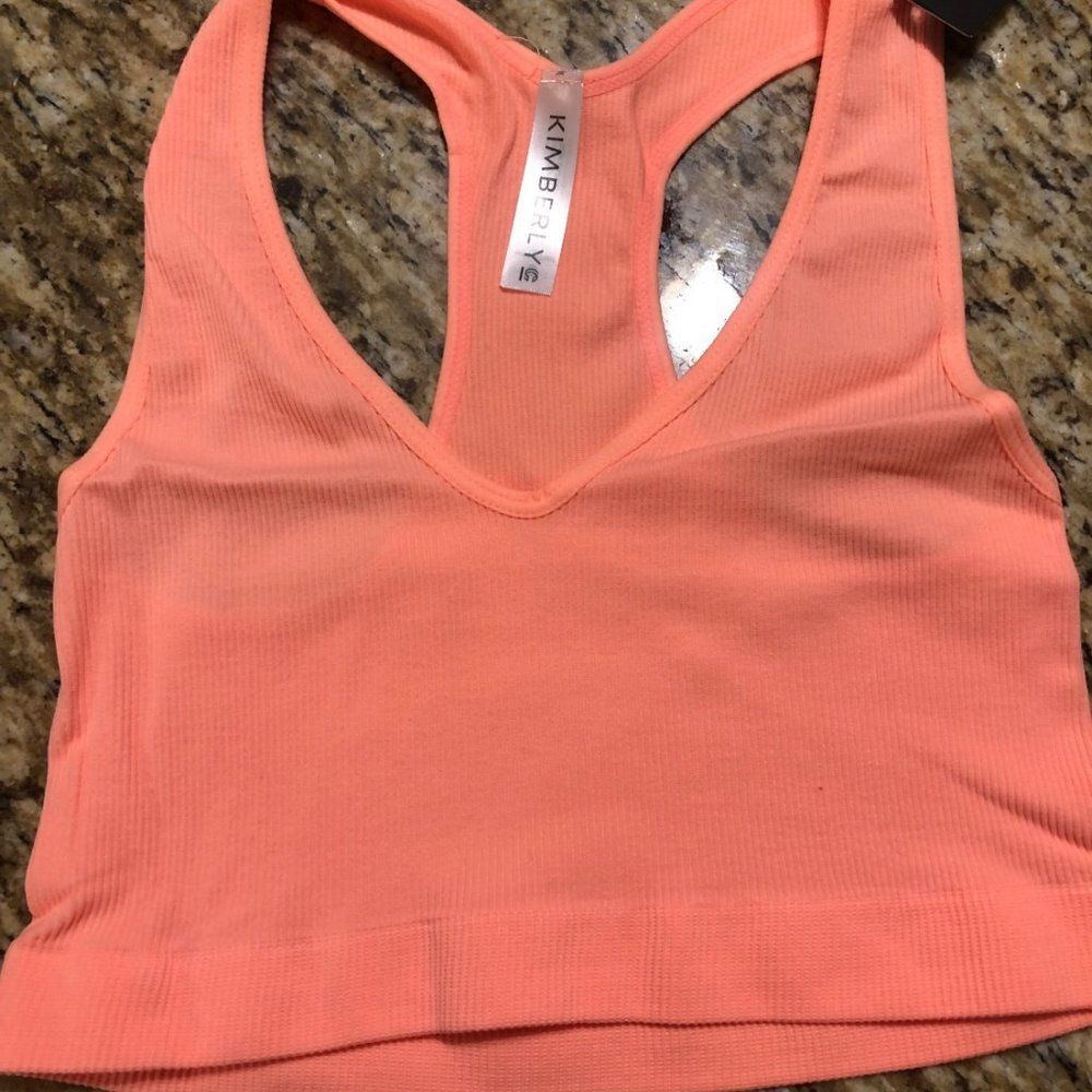 Kimberly C Seamless Ribbed Racerback Crop Top & Bike Short 5170 NWT Boutique - Picture 5 of 5